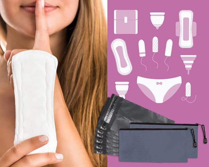 Feminine Personal Disposal Bags - 200pc Grey Opaque and 2pcs Storage Bags for Tampons, Pads, Liners