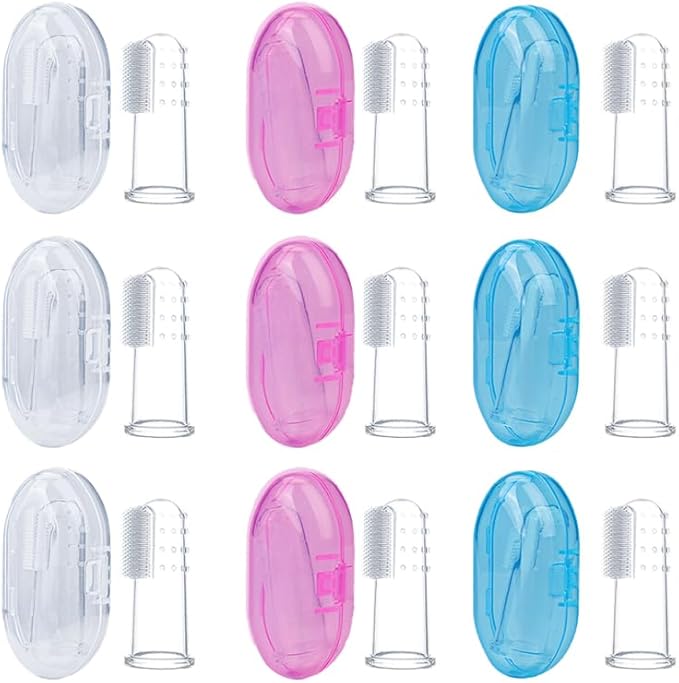 Ipetboom Silicone Baby Finger Toothbrush 9-Pack with Storage Boxes Soft Infant Oral Cleaning Brush Portable Toddler Dental Care Travel Kit
