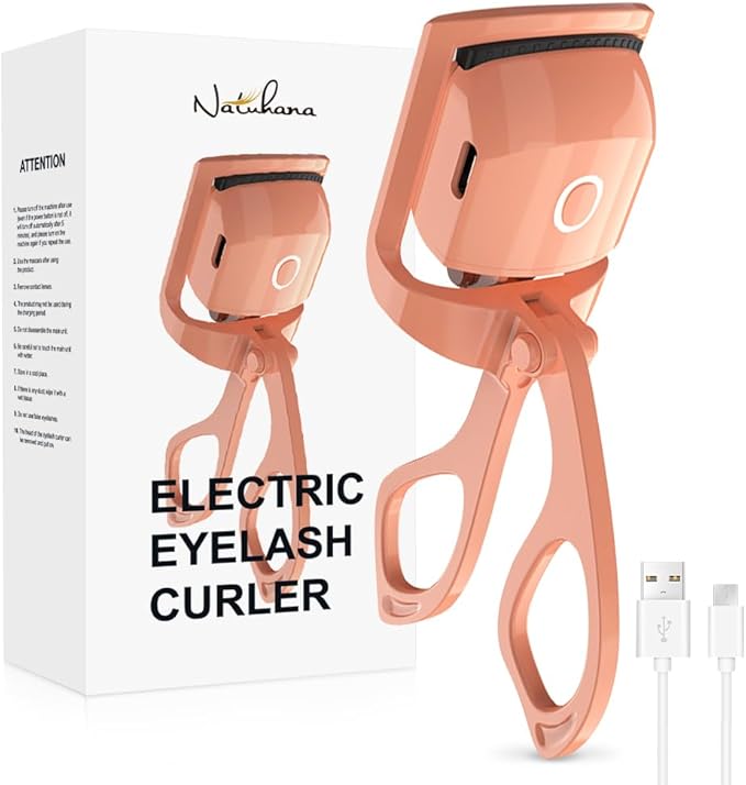 NATUHANA Heated Eyelash Curler with USB,Fast Heat up & 24H Long-Lasting,Rechargeable Electric Lash Curlers,Temperature Control,Safe Anti-Burn Quick Natural Curling Eye Lashes,Orange