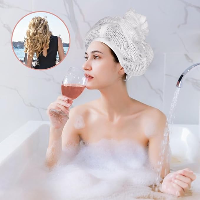 Net Plopping Cap for Drying Curly Hair, Adjustable Net Diffuser Cap Curly Hair, Hair Dryer Bonnet with Drawstring Hair Plopping Bonnet for Fast Drying(COLOR:white)