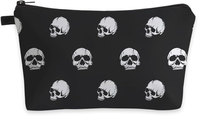 Loomifang Small Makeup Bag Cosmetic Bag for Women, Pretty Design Organizer Case with Zipper Closure, Lightweight and Water-Resistant Make Up Bag - 8.65"x 5.35" x 7.08"（Skull）