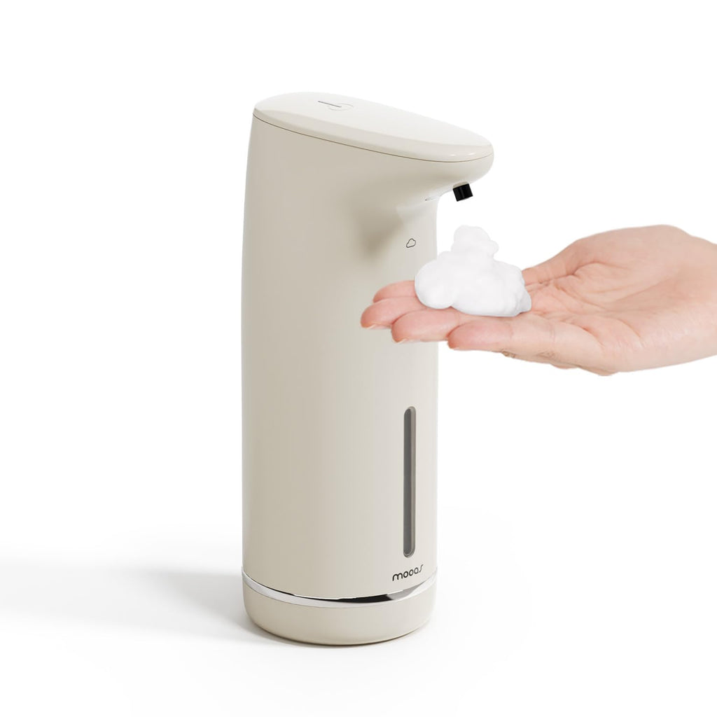 mooas Automatic Foaming Soap Dispenser Milky Touchless Foaming Hand Soap Dispenser, USB Rechargeable Electric Sensor Auto Foam Soap Dipsenser for Bathroom Kitchen Dish Wash Commercial 10.8oz (Ivory)