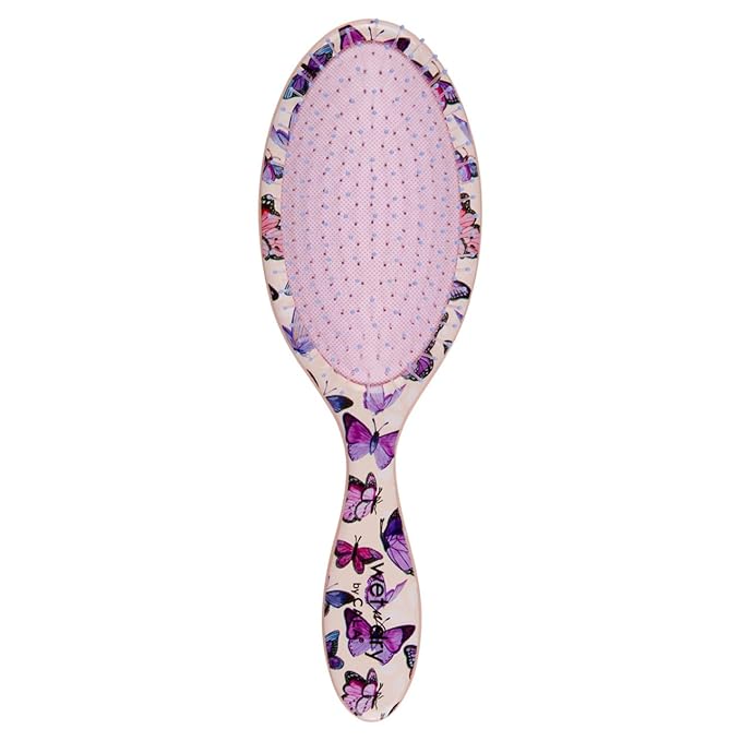 CALA Wet-N-Dry Detangling Hair Brush, Butterfly Print, Soft Flexible Bristles for All Hair Types, Adds Shine, Smooths Frizz, Gently Massages Scalp, Easy-Grip Polymer Handle