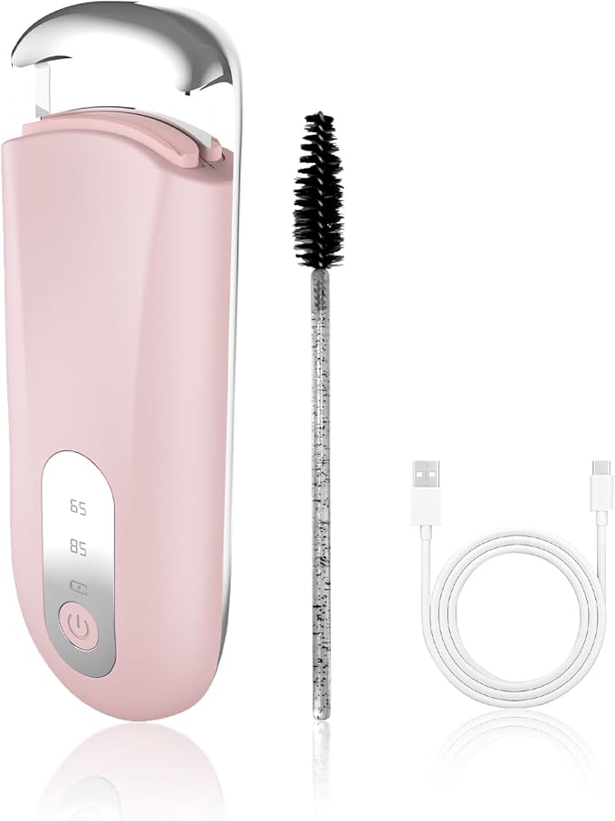 Hsenowi Heated Eyelash Curler for Natural Lashes 2 Level Adjustable Temperature Mini Electric Lash Curler Fast 3 Second Heat Up 24 Hours Long Lasting Curl (PinkBlack)