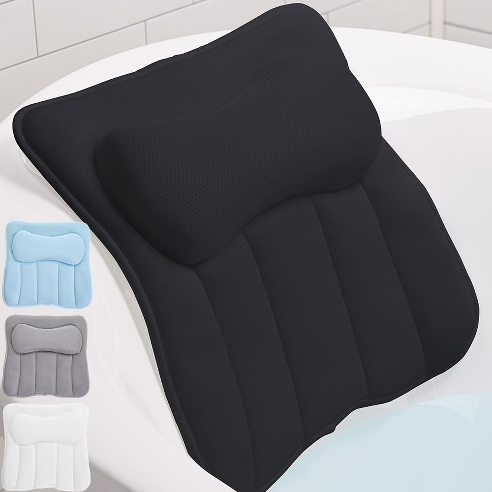 GORILLA GRIP Bath Pillow for Tub, 6 Strong Suction Cups, 4D Mesh, White