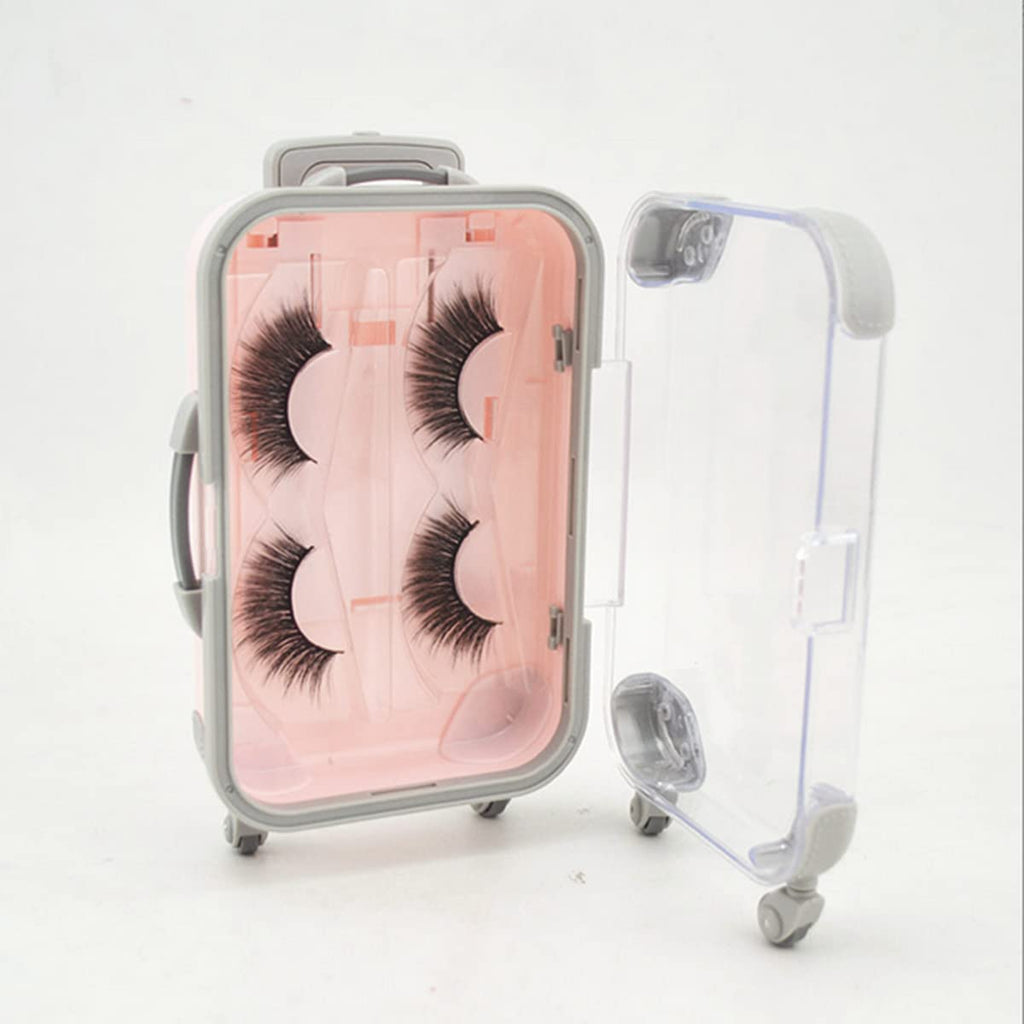 Fake Eyelash Organizer Case Eyelash Extension Mini Suitcase Lashes Organizer Packing Makeup Container Luaage Box for Women Travel Eyelash Tray (Pink)