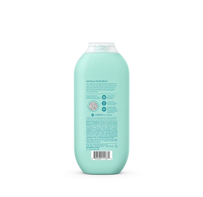 method Body Wash, Coco Twist - Leaves Skin Feeling Soft & Moisturized, Made Without Parabens, Notes of Coconut Milk, Avocado & Macadamia, 18 fl oz