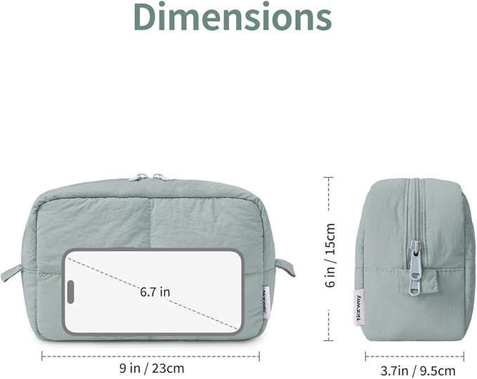 Narwey Travel Makeup Bag for Women Girl, Puffy Padded Make Up Bags Makeup Organizer, Lightweight Toiletry Bag for Cosmetics, Brushes, Travel Essentials (Sage Green)