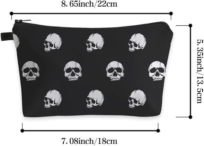 Loomifang Small Makeup Bag Cosmetic Bag for Women, Pretty Design Organizer Case with Zipper Closure, Lightweight and Water-Resistant Make Up Bag - 8.65"x 5.35" x 7.08"（Skull）