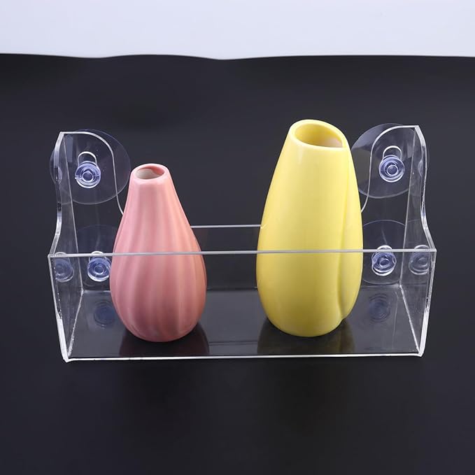 STOBAZA Suction Cup Shelf for Fridge, Clear Acrylic Fridge Door Organizer for Drinks, Spices, Small Bottles, Kitchen Storage, Bathroom, Window and Smooth Surface Use