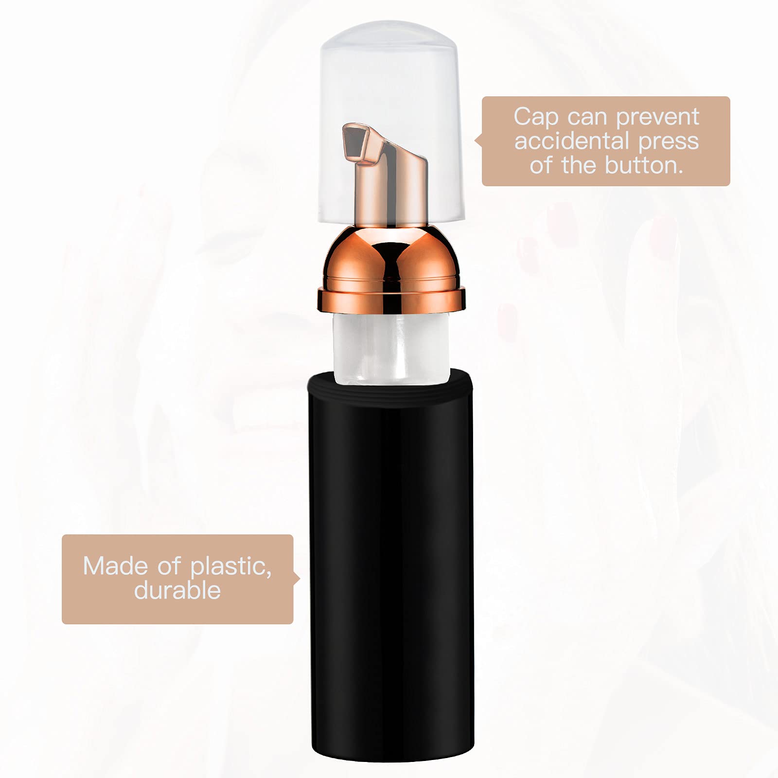 Owlyee Travel Foam Pump Bottle - 2oz Small Size Foaming Hand Soap Dispenser - Mini Portable Mousse Lash Shampoo Kit Container for Hair - Empty Leak Proof Plastic Rose Gold &Black Foamer 30Pack