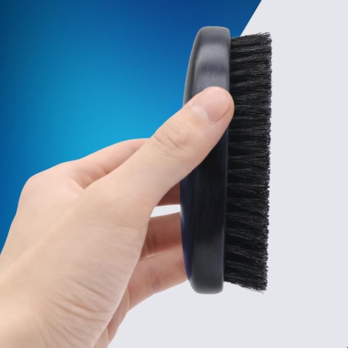Beard Brush for Men, Natural Boar Bristles, Black Oval Wave Brush, Warp Resistant Wood Handle, for Fuller Thicker Hair, Beard & Mustache Growth, Exfoliation (Black)