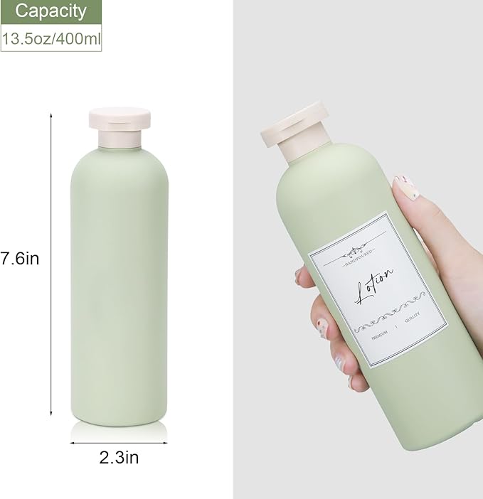 UMETASS Travel Shampoo Bottle, Empty Plastic Squeeze Bottles 13.5oz with Flip Cap, Lotion Container for Toiletries Travel Size Shampoo and Conditioner (2 pack blue, 2 pack green)