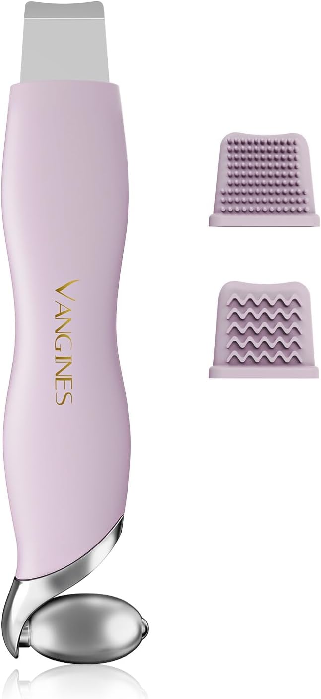 Vangines Blackhead Remover Tool with Ice Roller, Stainless Steel Face Scraper, Skin Scrubber Face Spatula for Deep Cleansing, 3-in-1 Skin Care Tool with 2 Silicone Brush Heads(Berry Mauve)