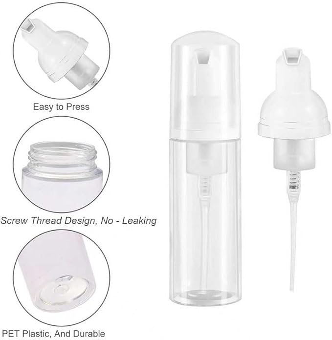 3pcs 2oz Plastic Travel Foam Pump Bottle - Portable Foaming Empty Bottle Dispenser for Hand Soap, Shampoo, Lash Cleanser - Well Suited for Travelers Daily Use (60ml)
