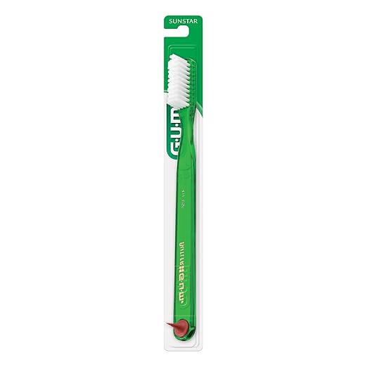 GUM Classic Soft Toothbrush, Full Head, Includes Rubber Tip Dental Pick 1 Count (Pack of 6)