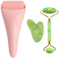 AECW 3-in-1 Natural Jade Roller and Gua Sha Set for Face and Eye Ice Roller Facial Cooling Massage Roller (White Ice Roller + Jade Roller + Gua Sha)
