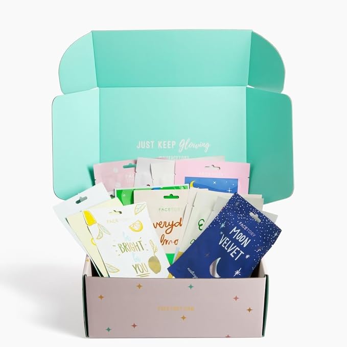 FACETORY K-Beauty Sheet Mask Gift Set – 15 Premium Korean Face Masks in Stylish Gift Box | Hydrating, Brightening & Soothing Skincare Variety Pack