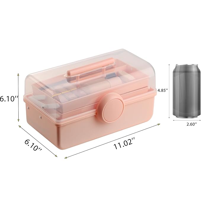 RAMFIYN Pink Makeup Storage, Pink Tackle box for Women with Handle. Cosmetic Storage Box Organizer, Portable 3 Layers Makeup Case for Home