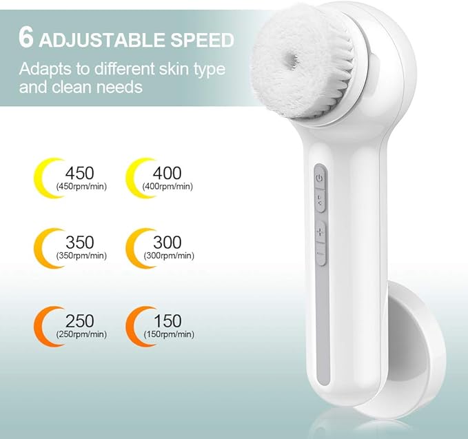 Face Scrubber Exfoliator, TOUCHBeauty Upgraded Rechargeable Electric Facial Cleansing Brushes with 3 Brush Heads,360° Spin Rotation for Exfoliating, Massaging and Deep Cleansing, Waterproof