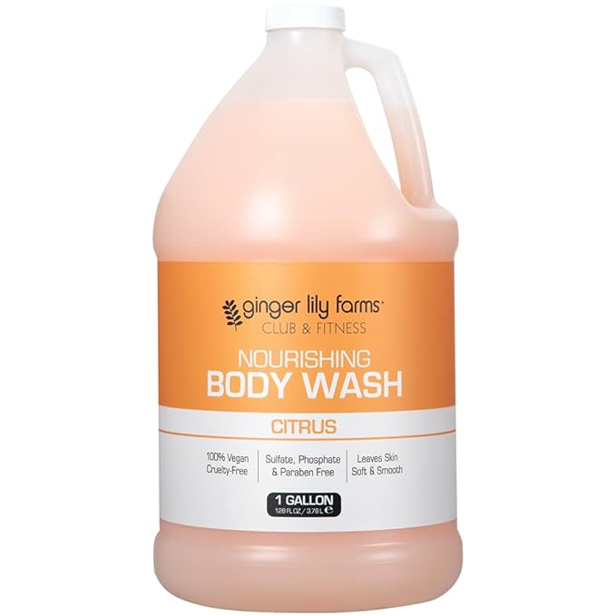 Ginger Lily Farms Club & Fitness Nourishing Body Wash, 100% Vegan & Cruelty-Free, Citrus Scent, 1 Gallon Refill (Pack of 4)
