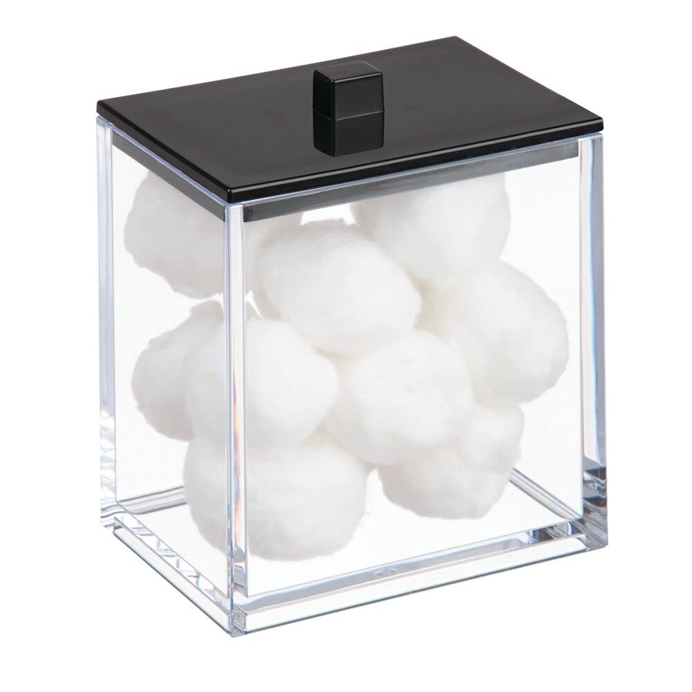 mDesign Plastic Rectangle Apothecary Canister - Organizer for Bathroom Vanity Countertop Shelf Decor - Holds Cotton Swabs, Soap, Makeup, Bath Salts - Lumiere Collection - 2 Pack - Clear/Black