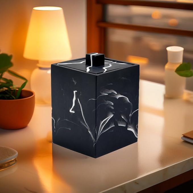 Joitsvia Cotton Swab Canister with Lid, Resin Bathroom Containers Canister Cotton Ball Organizer, for Jewelry Necklace Ring Earring Storage jar Gift Case (Matte Ink Black)