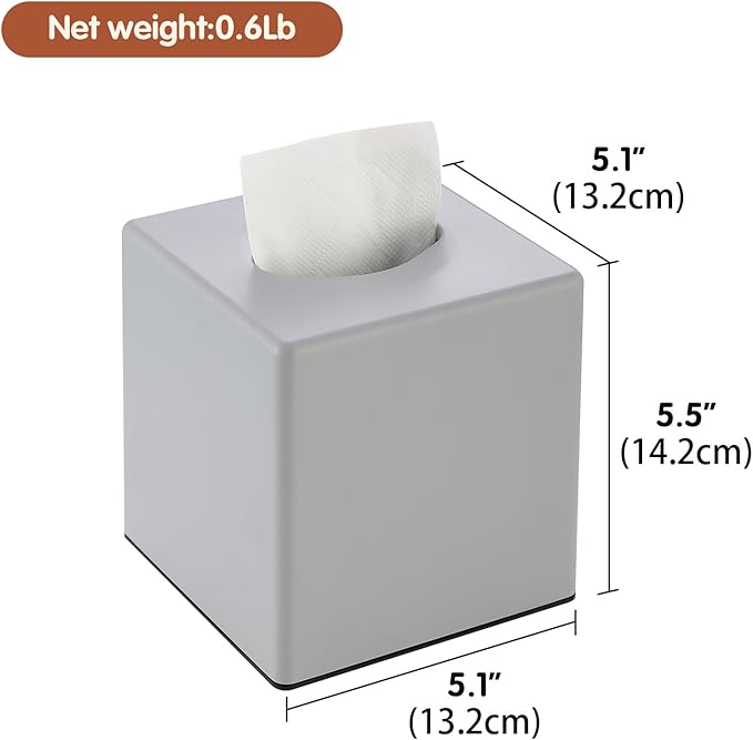 Tissue Box Cover, Square Facial Tissue Holder Storage for Bathroom Vanity, Countertops, Dressers, Night Stand, Parlors and Offices - Grey
