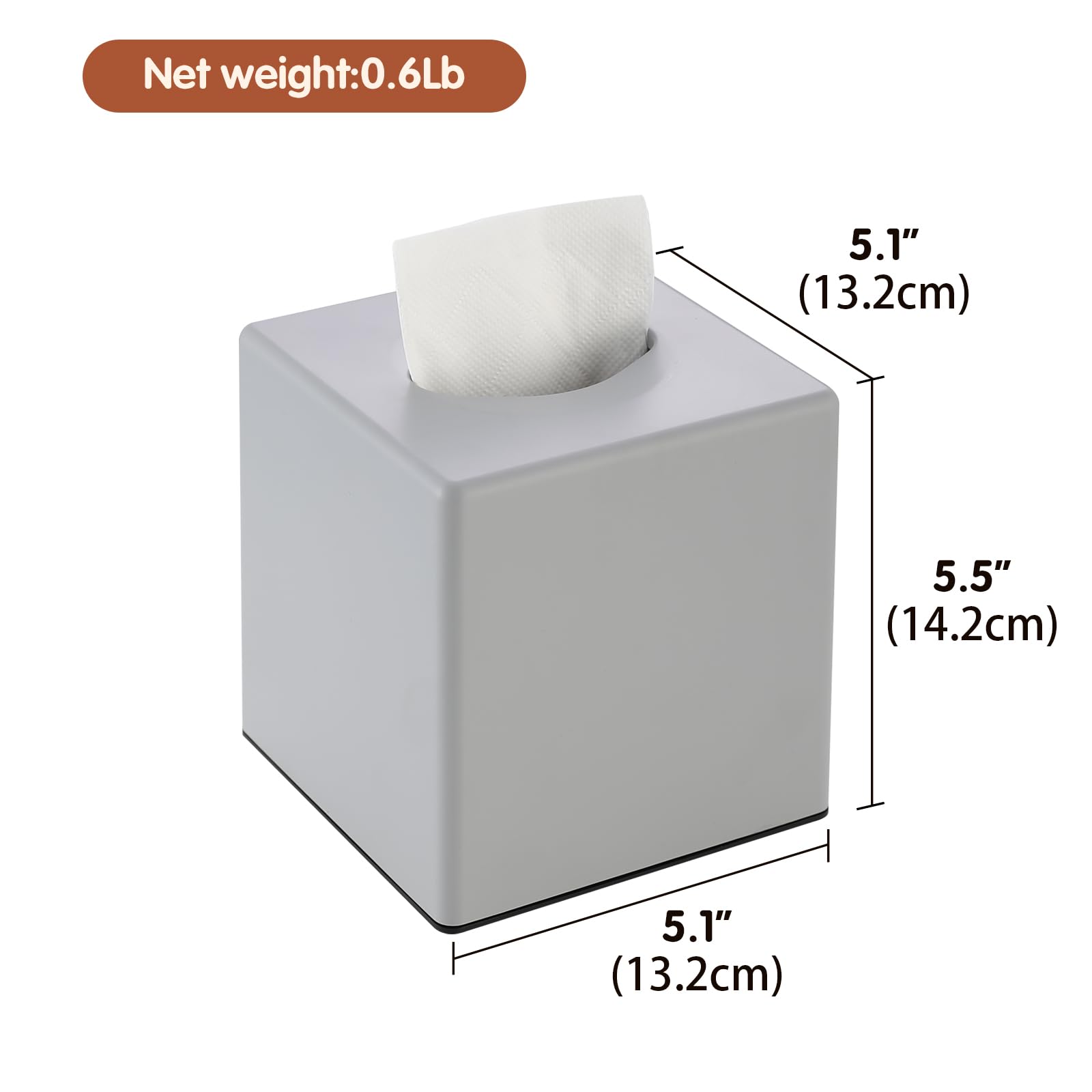 Y-in Hand Tissue Box Cover, Square Facial Cube Tissue Box Holder, Storage Accessories for Bathroom Vanity, Bedroom Countertops, Dressers, Night Stand, Parlors and Offices - Gray