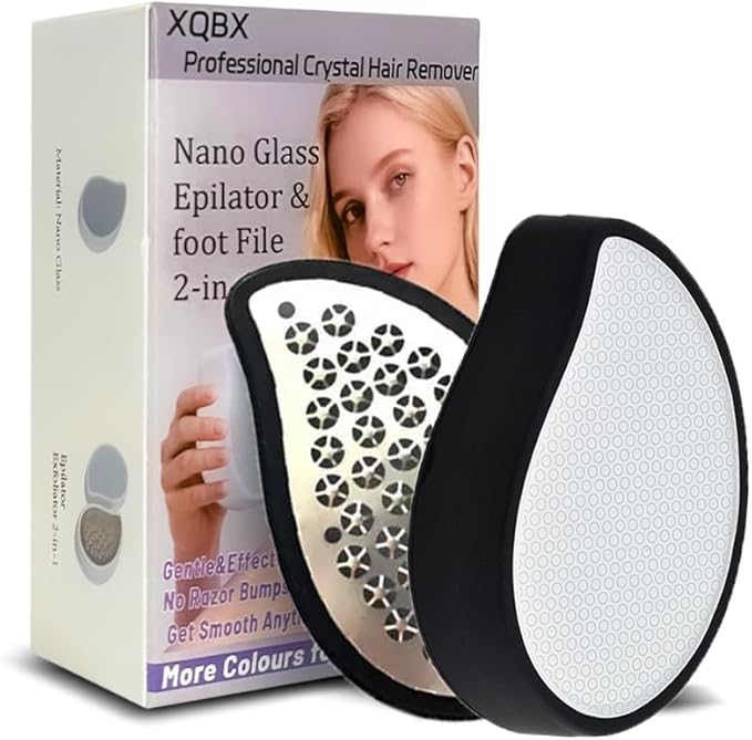 XQBX 2-in-1 Hair Removal & Foot Care Tool - Glass Nano-Crystallization Hair Eraser (Prevents Razor Bumps) + Foot Exfoliator with Debris Cup, Reusable, Compact for Gym/Travel, Unisex