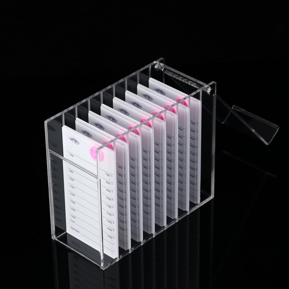 8 Layers Acrylic Eyelash Storage Organizer, Grafting False Eyelashes Display with 8 Pallets, Dustproof Cosmetic Beauty Extension Supplies (White)