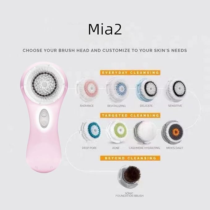 CIarisonic Mia 2 Facial Cleansing System, 2 Speed Settings, Sensitive Brush Head (Pink)