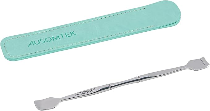 AUSOMTEK Blackhead Remover Tool & Facial Pore Cleaner, Dual-Ended Stainless Steel Face Spatula for Skin Care Routine, Includes Cyan PU Case