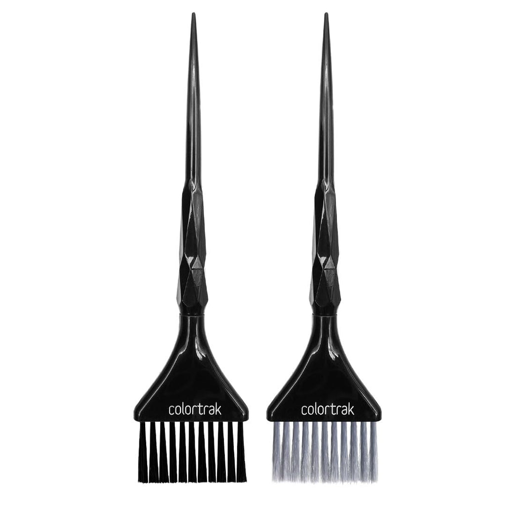 Colortrak Black Diamond Color Brushes, Gem Cut Handles for a Firm Slip-Resistant Hold with Tapered Ends for Sectioning - 1 Firm Brush and 1 Feather Brush