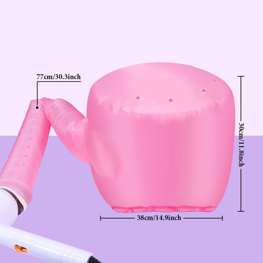 Hooded Hair Dryer Bonnet - Fast-Drying Bonnet Hair Dryer for Natural Hair, Deep Conditioning, Styling, & Curl Enhancing - Adjustable Fit, Heat Distribution, Portable & Lightweight for Travel（Pink）