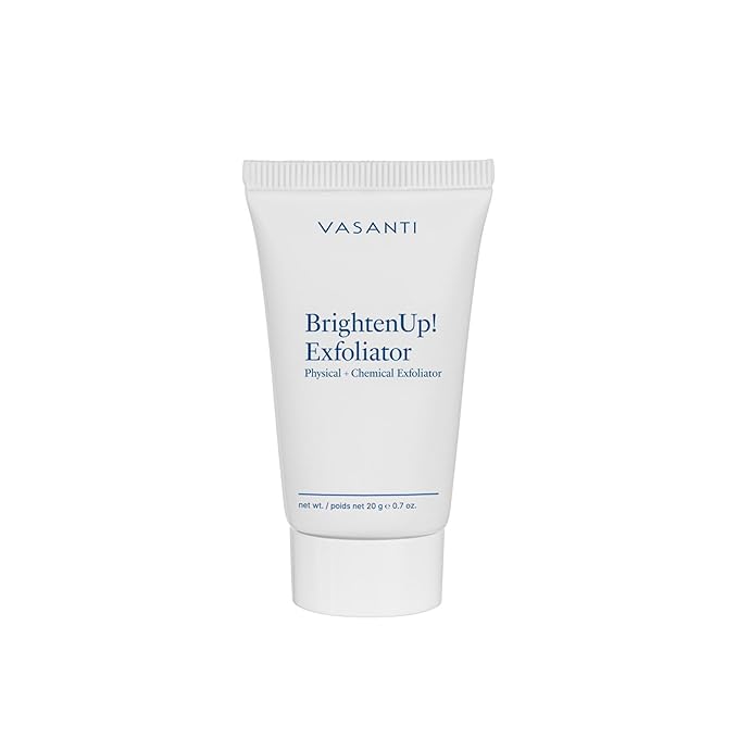 VASANTI BrightenUp! Exfoliator (20g) | Physical + Chemical Facial Exfoliator Scrub with Instant Results for Soft, Smooth and Radiant Skin | Enriched with Papaya, Microcrystals and Aloe | 99% Natural