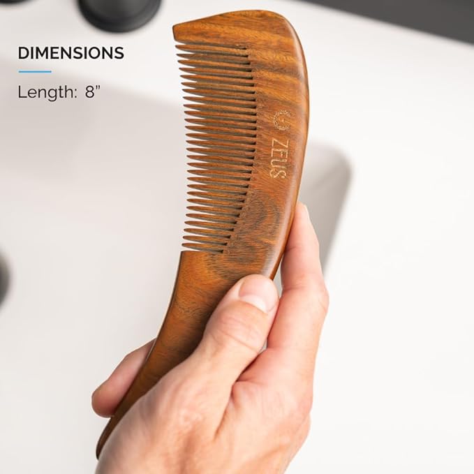ZEUS Curved Sandalwood Beard Comb for Men in Gift Box with Sheath (M31)