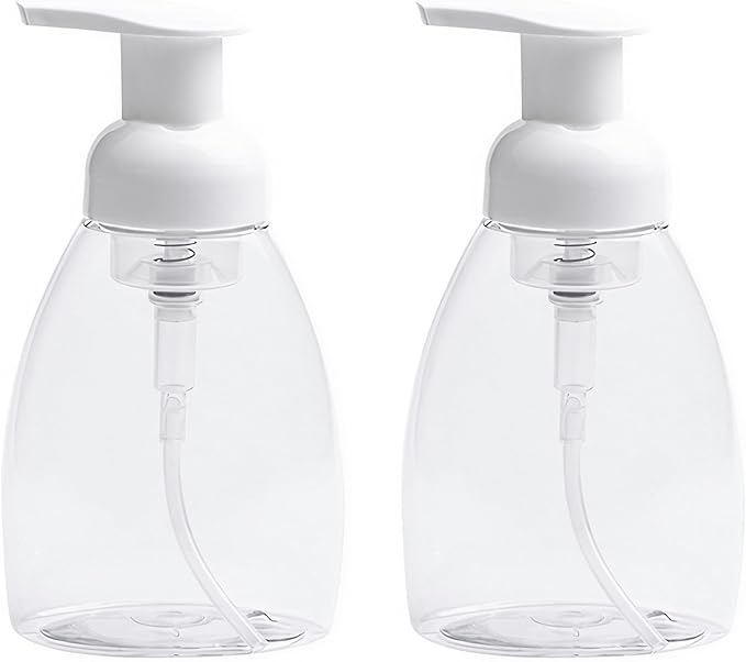 2-Pack Foaming Soap Dispenser Pump Bottles,Foam Hand Soap Dispenser with Refillable Plastic Container for Shampoo for Bathroom & Kitchen-Clear,8 oz(250ml)