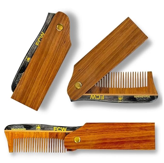 G.B.S Wooden Hair Comb for Men Pocket Folding Comb for Beard Wide Tooth Pack of 2