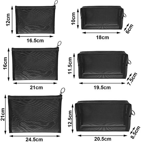 Boao 6 Pieces Mesh Makeup Bags Mesh Cosmetic Bag Portable Travel Organizing Zipper Pouch Toiletries Makeup Pouches for Home Office Travel Accessories(Black)