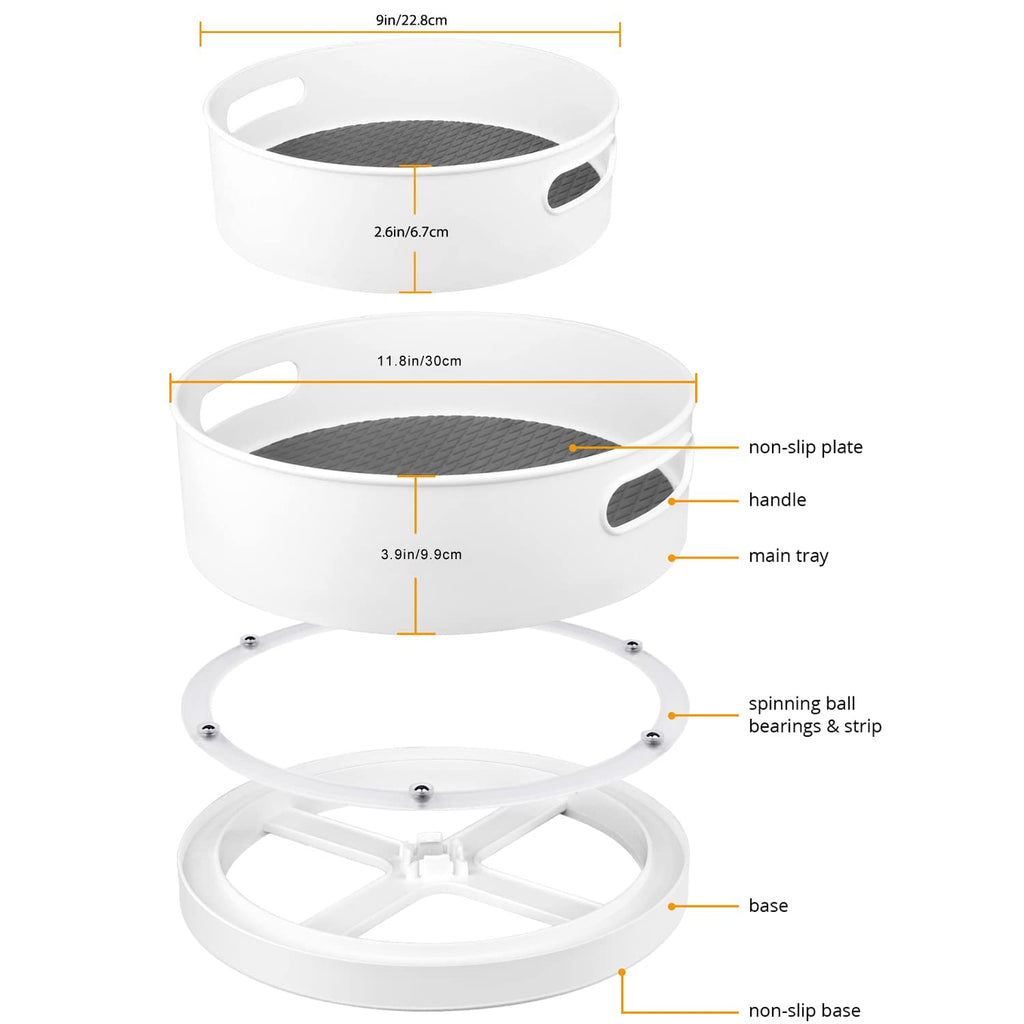 Semlos 360° Rotating Lazy Susan Organizers, 2 Packs 9" and 12" Turntable Spice Rack Organisers for Kitchen Organization and Storage, Non-Slip Under Sink Organizer for Bathroom Pantry Cupboard