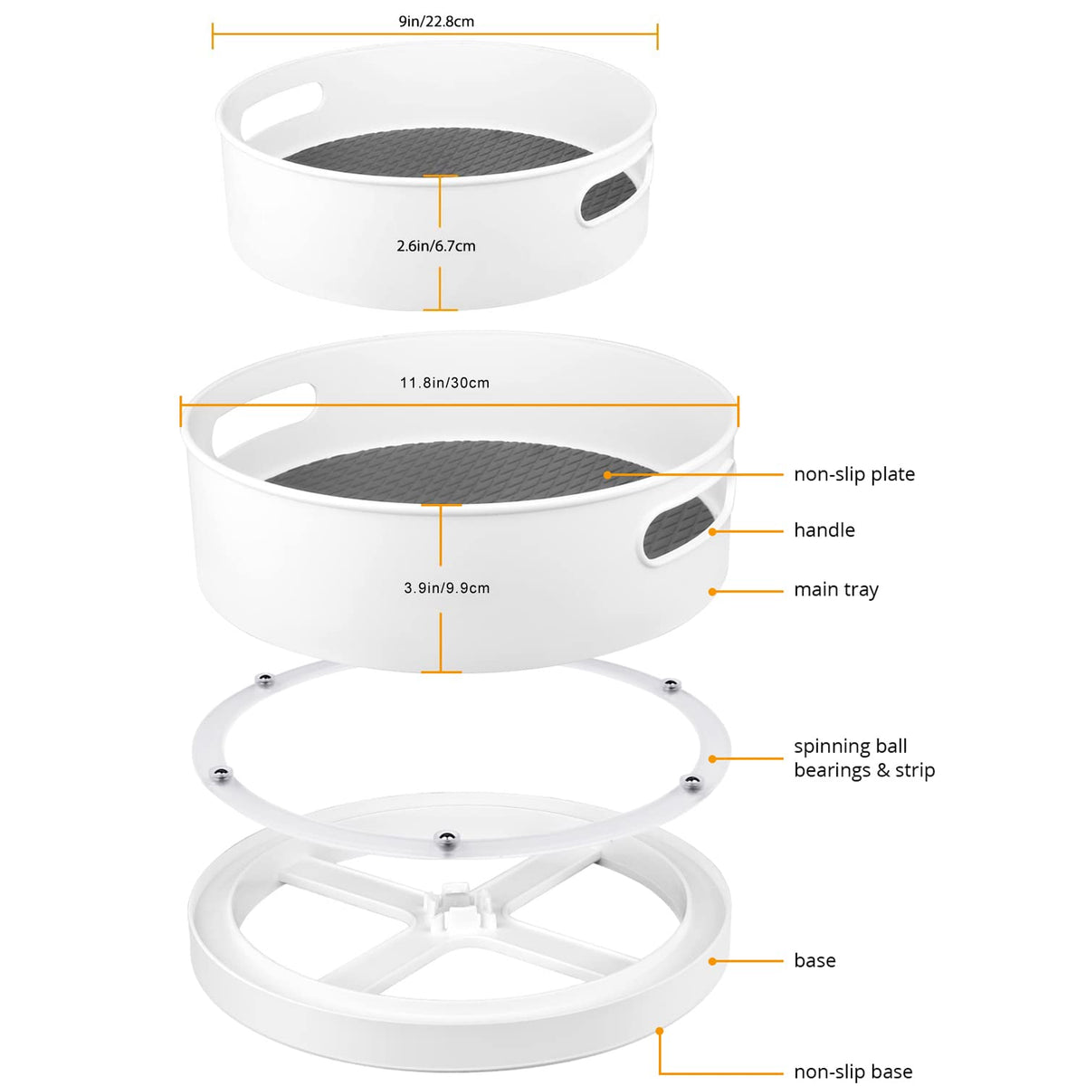 Semlos 360° Rotating Lazy Susan Organizers, 2 Packs 9" and 12" Turntable Spice Rack Organisers for Kitchen Organization and Storage, Non-Slip Under Sink Organizer for Bathroom Pantry Cupboard