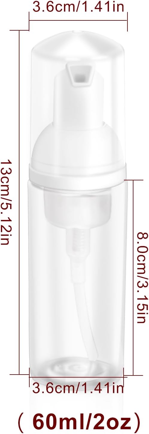 Zuihug 2oz Plastic Foam Pump Bottle, Empty Bottle Travel Foaming Dispenser for Hand Soap, Shampoo (2Pcs, 60ml)