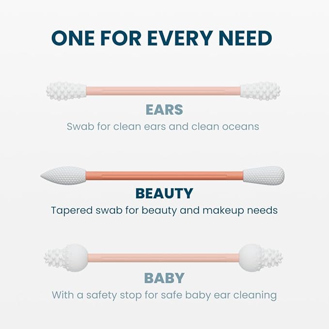 LastSwab Reusable Q-Tips for Makeup - Precision Silicone Cotton Swabs for Eyeliner, Mascara & Touch-Ups - Eco-Friendly Washable Q Tip Alternative - Zero Waste, Travel Case - Peach