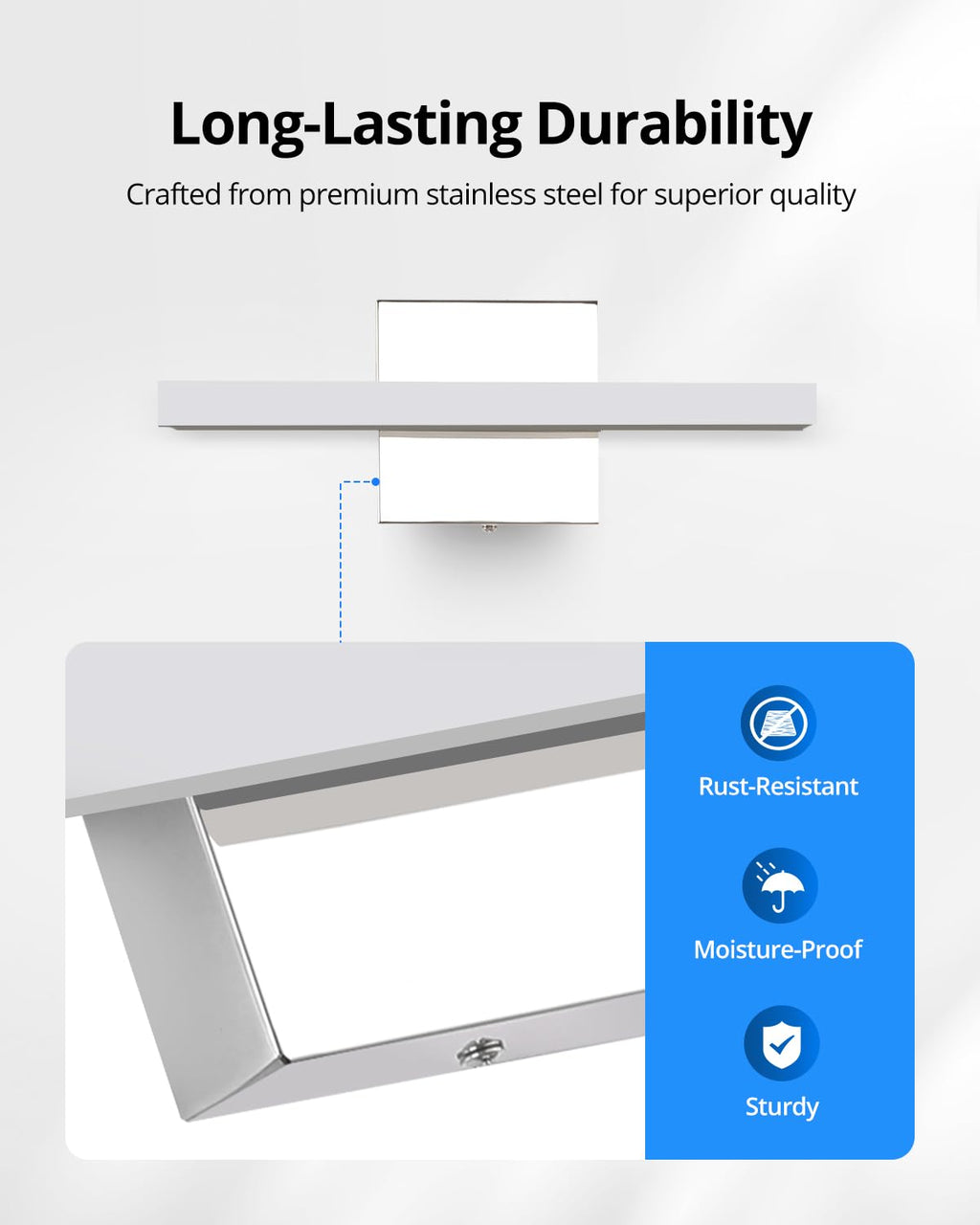 Combuh Dimmable Vanity Light Bar, 9W Over Mirror Lighting Fixture Wall Sconce Indoor, IP44 Modern Cool White 6000K Chrome Lamp Bathroom,16Inch