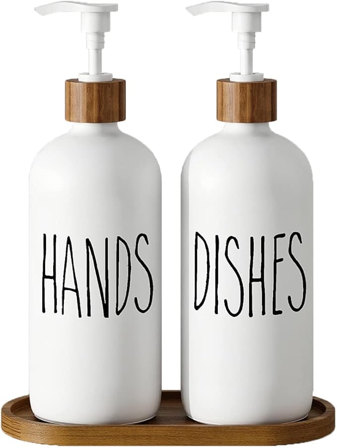 Dish Soap Dispenser for Kitchen,Glass Hand Soap Dispenser, Modern Farmhouse Decorfor Bathroom,Kitchen Decor
