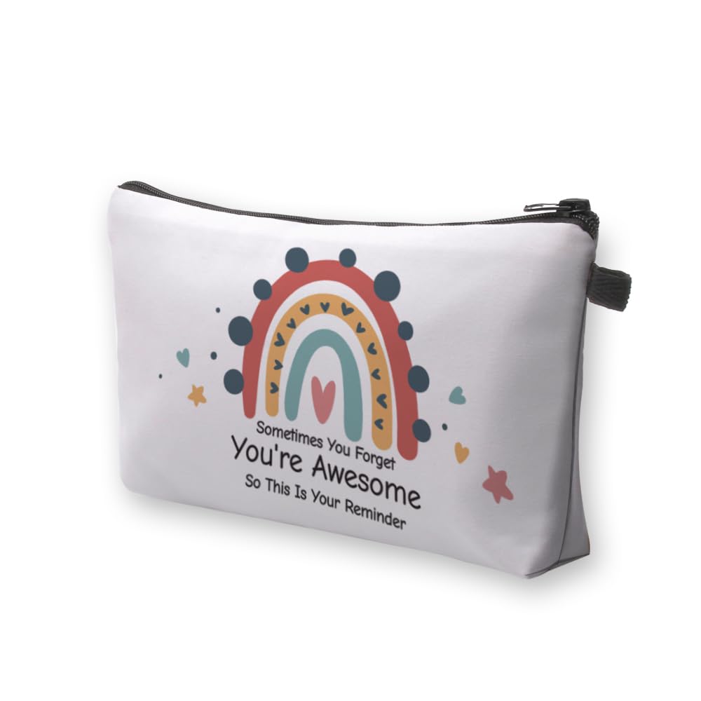 Deanfun Small Makeup Case - Cute and Waterproof Cosmetic Bag for Women(Rainbow, Sometimes You Forget That You'Re Awesome, So This Is Your Reminder D5-56372)