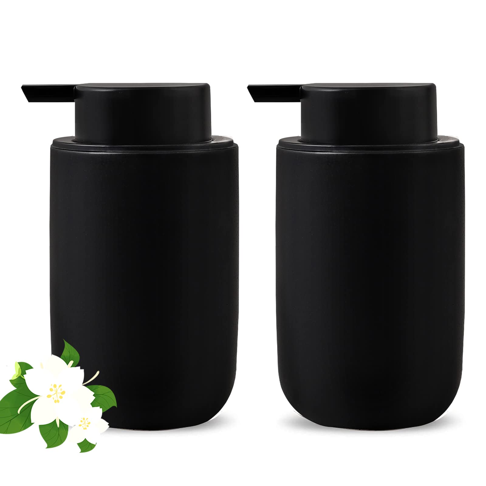 Black Soap Dispenser Set- Modern Ceramic Hand Dish Soap Dispenser for Bathroom Refillable Liquid Lotion Soap for Farmhouse Kitchen Decor Dish 2 Pack