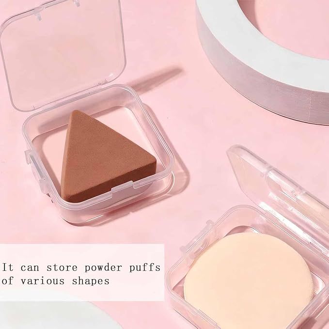 6 PCS Square Powder Puff Holders Cases Clear Makeup Sponge Protective Container Portable Beauty Blender Holder Reusable Dust-Proof Pocket Cosmetic Puff Box Beauty Makeup Tools for Travel (Transparent)