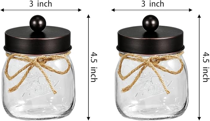 SheeChung Small Mason Jar, Glass Qtip Holder, Apothecary Jars with Lids, Bathroom Organizers and Storage, Bathroom Canister for Q-tips, Floss, Balls, Cotton Swabs, Farmhouse Decor-Oil Rubbed Bronze